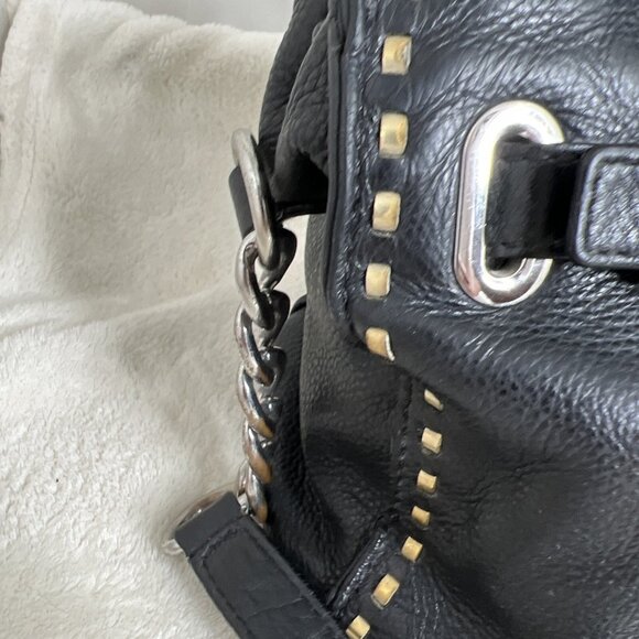 Michael Kors Black Leather Chain Whipstitch Satchel Handbag - Picture 7 of 14